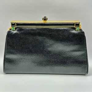 Judith Leiber VINTAGE Clutch Black Snakeskin Embossed  with Removable St…